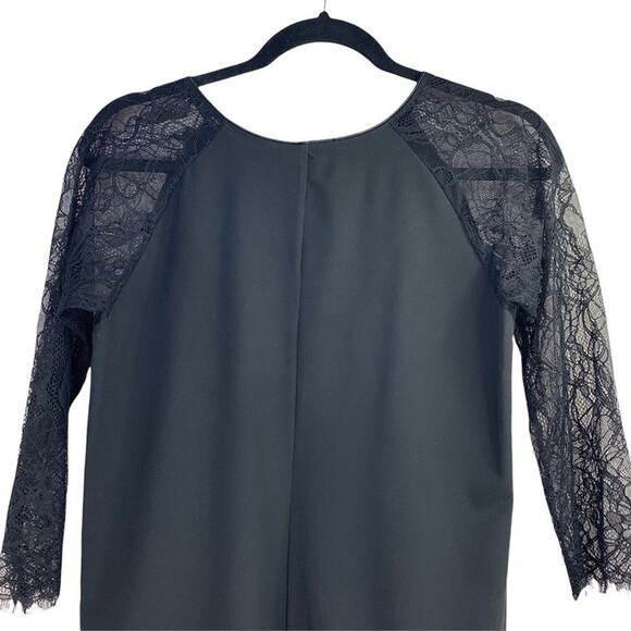 Loyd/Ford | Size 2 | Black Lace 3/4 Sleeve Scalloped Hem Mini Shift Dress - Picture 5 of 10